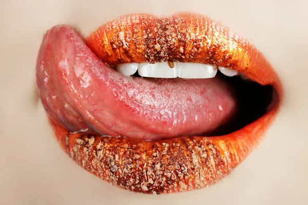 Lips and tongue macro. — Stock Photo, Image