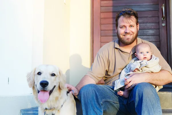 Father, son and dog — Stock Photo, Image