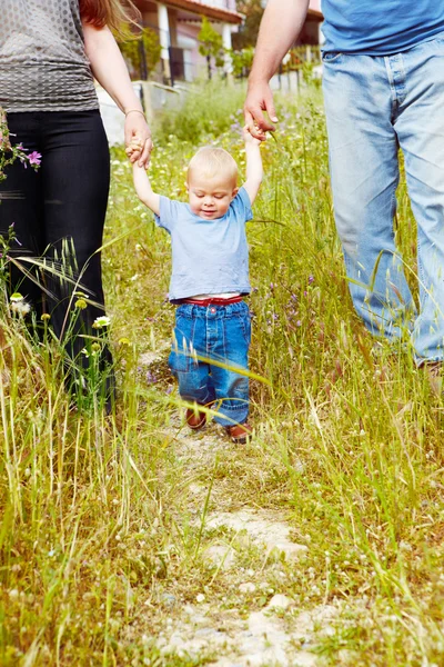 Family in tall grass — Stock Photo, Image