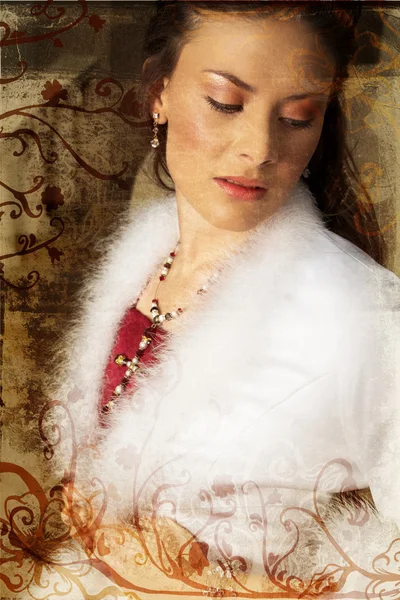 Grunge mooie bruid in rood en wit — Stockfoto