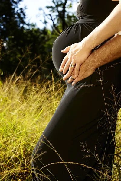 Pregnant couple in grass — Stock Photo, Image