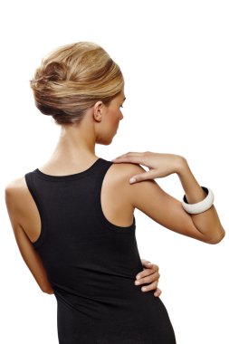 Back of beautiful woman in black dress. clipart