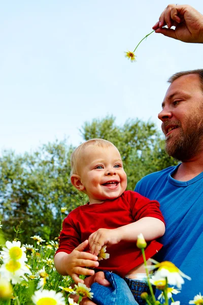 Padre e hijo en flores — Foto de Stock