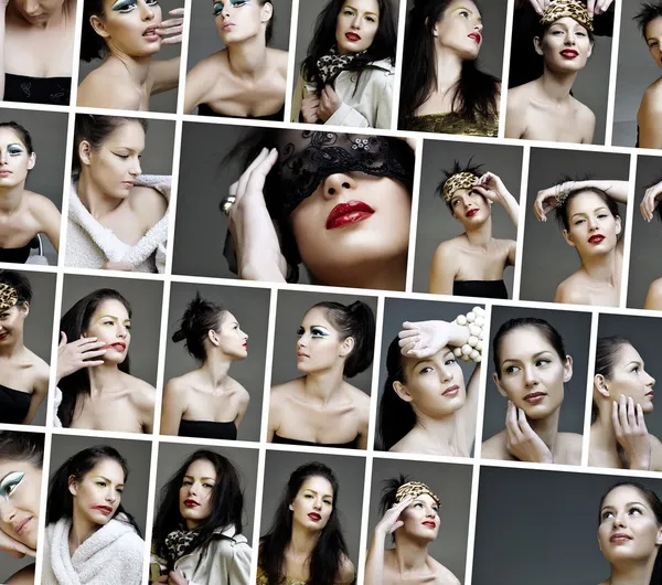 Colagem de beleza moda maquiagem rostos — Fotografia de Stock
