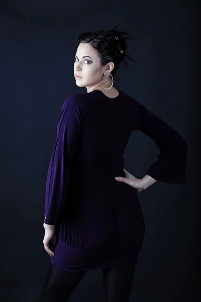 Model in purple mini dress — Stock Photo, Image