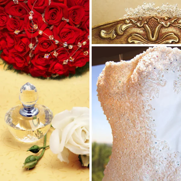 Collage of beautiful wedding accessories. — Stock Photo, Image