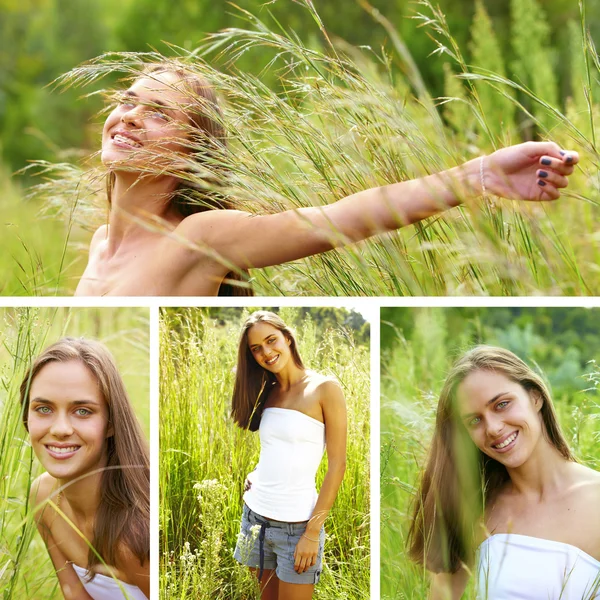 Collage van een mooie jonge brunette vrouw . — Stockfoto