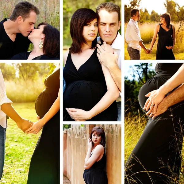 Feliz embarazada pareja collage . — Foto de Stock