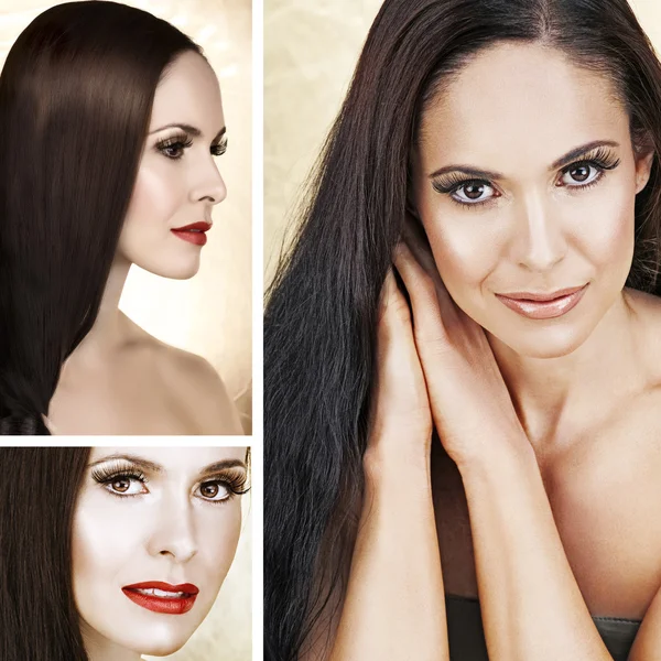 Vacker kvinna med röda läppar collage — Stockfoto