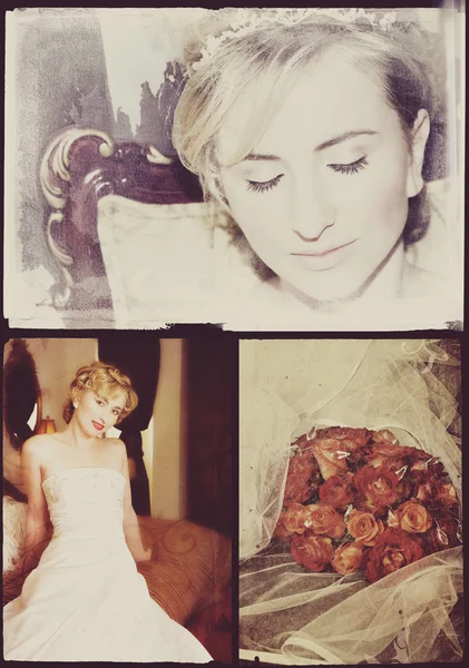 Collage di bella sposa bionda — Foto Stock