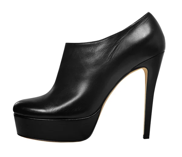 Vysoký podpatek, černé kožené boty — Stock fotografie
