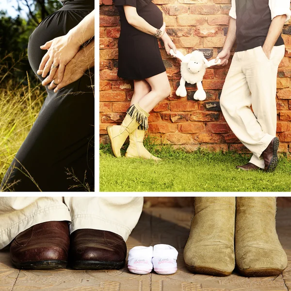 Felice coppia incinta collage — Foto Stock