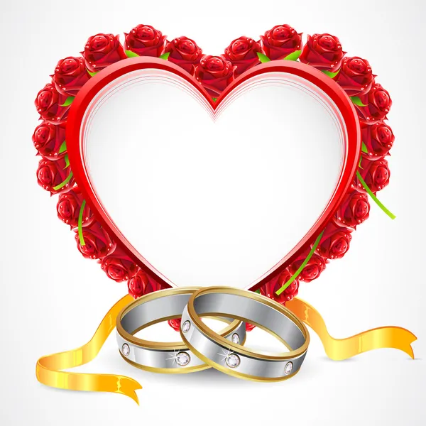 Pair of Rings with Rose Heart — Stock Vector