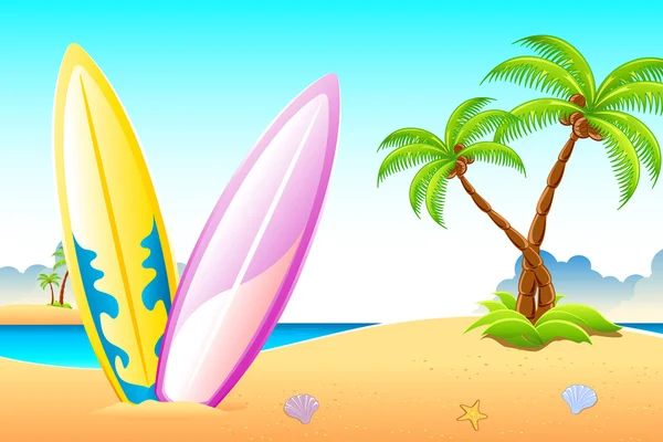 海のビーチでのサーフィン ボード — ストックベクタ