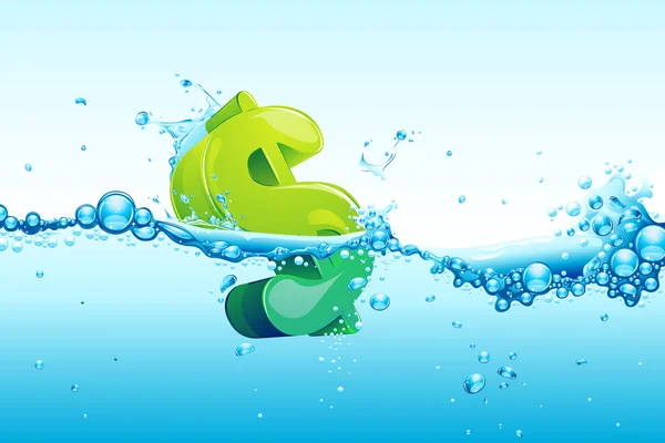 Dollaro in acqua — Vettoriale Stock