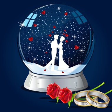 Kissing Couple in Glass Globe clipart