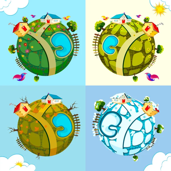 Earth in different Season — Stock Vector