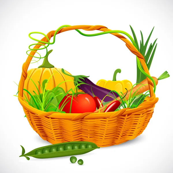 Korg full av grönsaker — Stock vektor