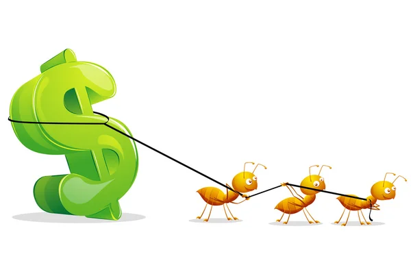 Ants dragging Dollar — Stock Vector