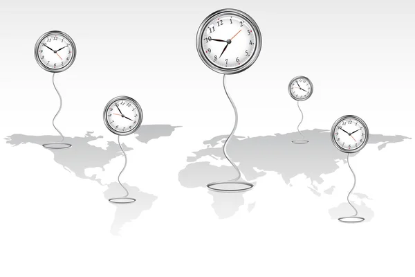 Klockor står på världskartan — Stock vektor