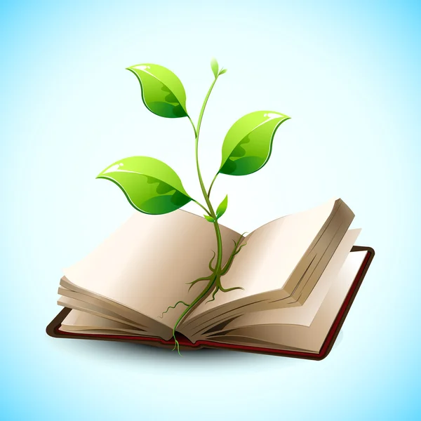 Planta que crece en libro abierto — Stockvector