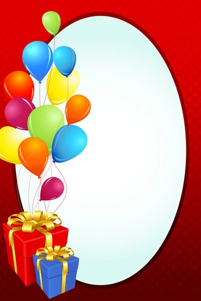 Cartão de aniversário com presente e balão — Vetor de Stock
