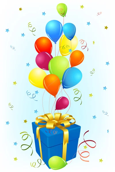 Verjaardag card met cadeau en ballon — Stockvector