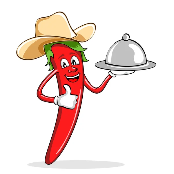 Red Chili Pepper with Cow Boy Hat — Stock Vector