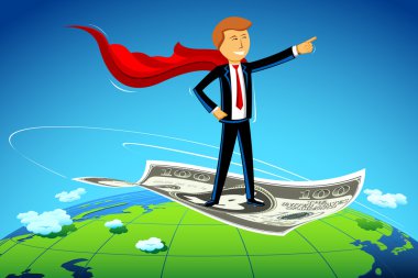 Business Man Flying on Dollar clipart