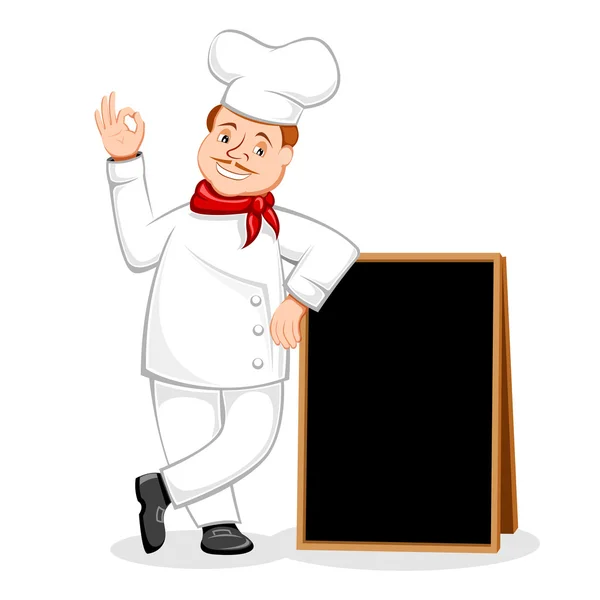 Chef posando com placa preta —  Vetores de Stock