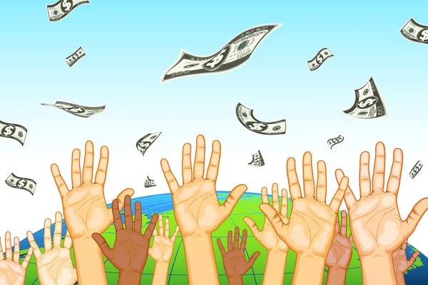 Raised Hand Catching Dollar — Stock Vector