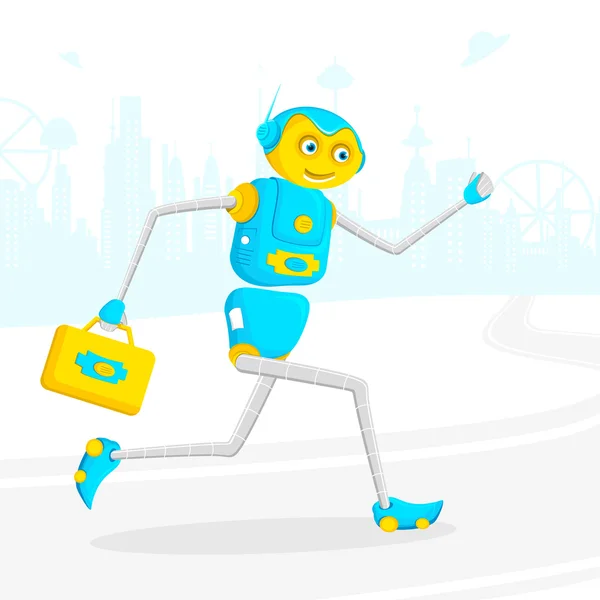 Robot running with Briefcase — Stock Vector