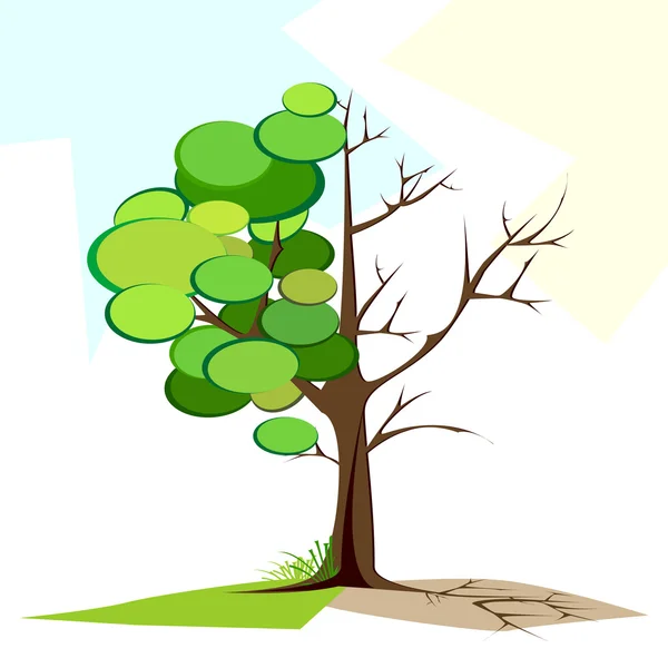 Árvore verde e seca — Vetor de Stock