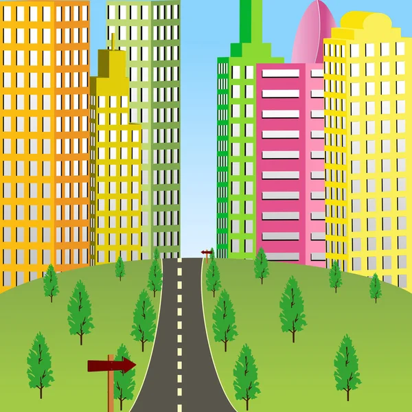 Road going to Town — Stock Vector