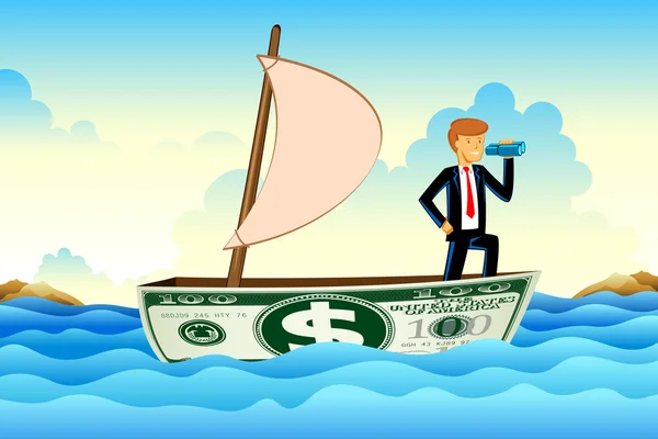 Businessman on Dollar Boat — Stock Vector