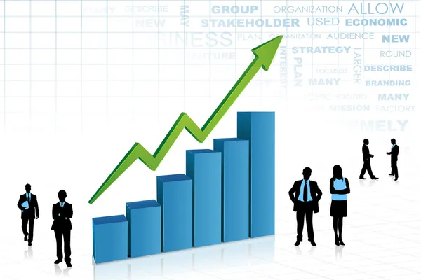 Gráfico de barras aorund de negócios — Vetor de Stock
