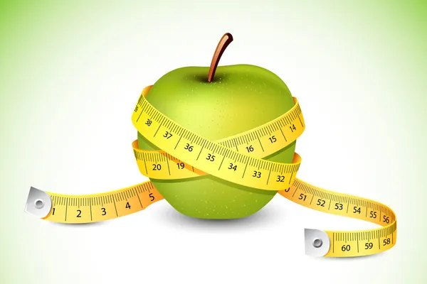 Cinta métrica alrededor de manzana — Vector de stock