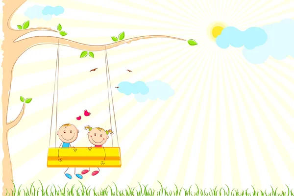 Kinderen genieten van swing rijden — Stockvector
