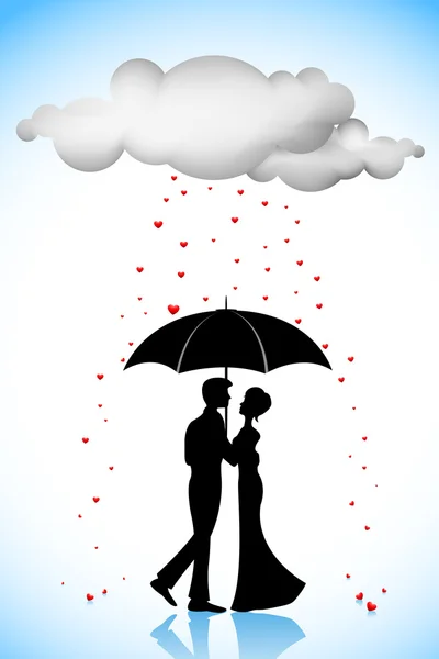 Çift aşk yağmur şemsiyesi altında — Stok Vektör