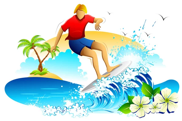 Young Man Surfing — Stock Vector
