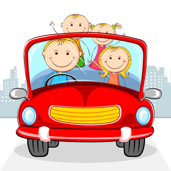 Familia en coche — Vector de stock