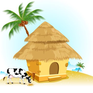 Hut with Cow clipart