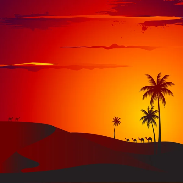 砂漠の夕日 — ストックベクタ