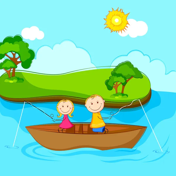 Παιδιά, ψάρεμα — Διανυσματικό Αρχείο