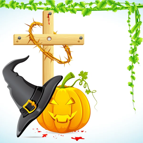Chapeau de sorcière Halloween avec citrouille — Image vectorielle