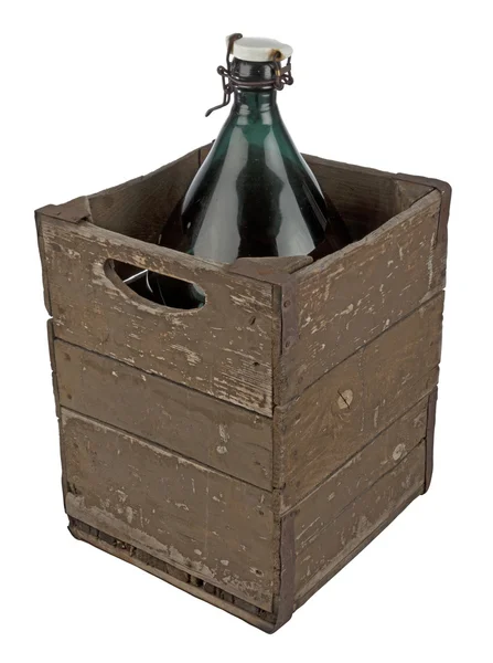 A wooden case of antique bottle — Stock Photo, Image