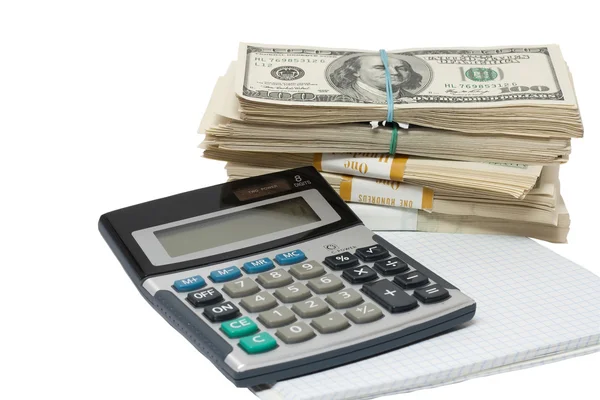 A bundle of money and a calculator — Stock Photo, Image
