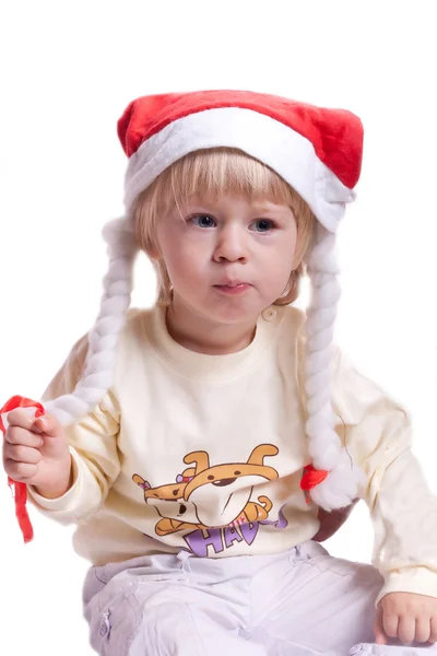 ひものクリスマス帽子の少女 — ストック写真