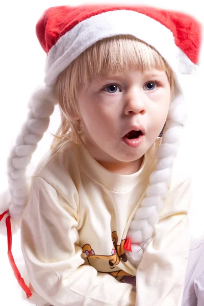 ひものクリスマス帽子の少女 — ストック写真