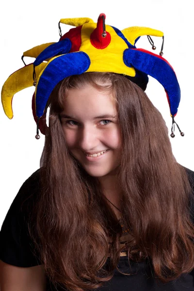 Дівчина в капелюсі клоуна — стокове фото